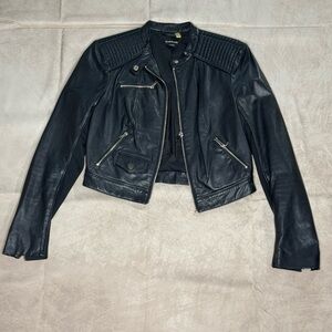 bebe Black Quilted Shoulder 100% Leather Jacket